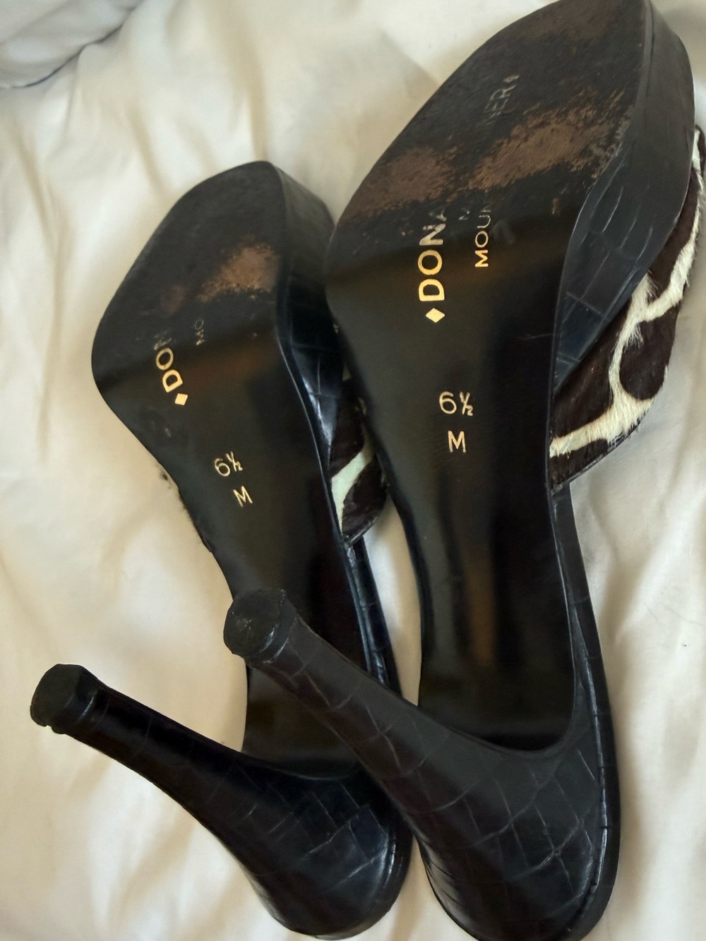 Vintage Donald J Pliner Calf Hair Giraffe Print Platform Mule Heel 6.5 Italy Y2K - Picture 11 of 16